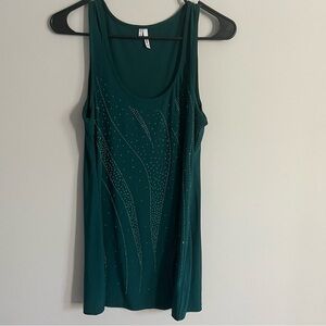 Studio Y Teal Beaded Textured Designed Sleeveless Tank